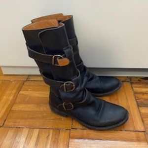 7040 Eternity Black Leather Boots | Size 38 (8)